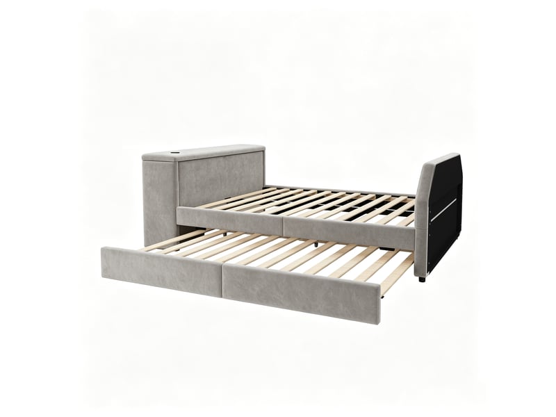  Lit gigogne 90x180+140*200 cm avec bureau coloris gris tissu  - Conforama E