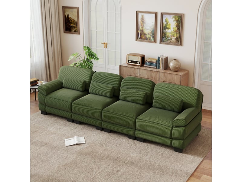  Canapé modulable,336x88,5x94 cm,4 places,velours côtelé,vert  - Conforama B