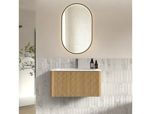 Ensemble meuble de salle de bain 80 cm avec vasque, miroir led 50x80 cm, chêne