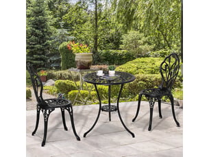 Salon de jardin 2 personnes 3 pièces, table ronde 60 cm et 2 chaises pliantes noires en aluminium, balcon