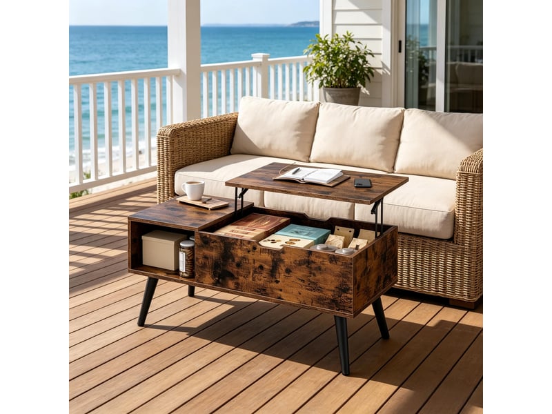  Table basse avec plateau relevable marron rustique 100x50cm avec rangement  - Conforama W