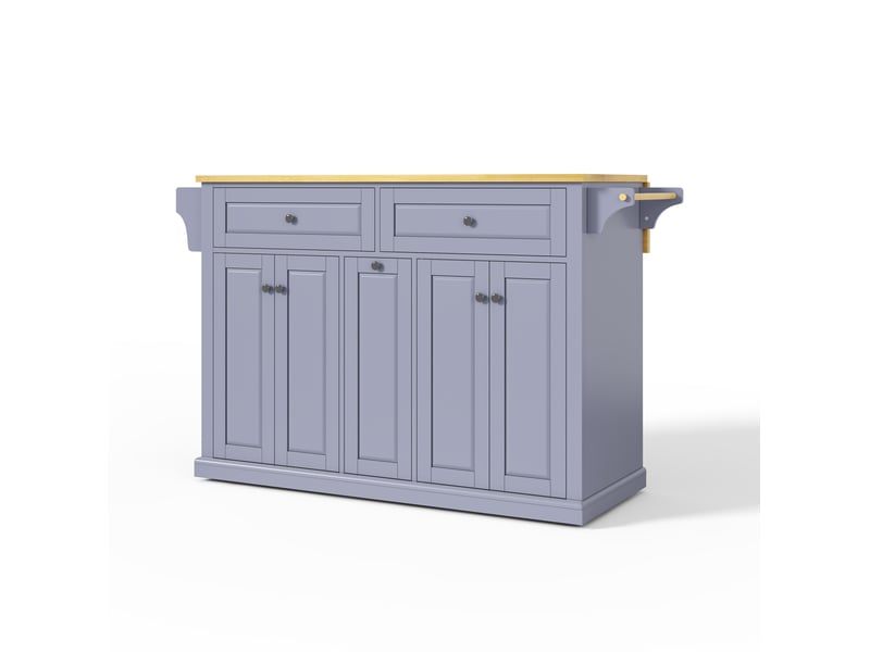  Desserte de cuisine 121 x 49 à 69 x 89 cm naturel et gris mdf, plateau rabattable et roulettes verrouillables  - Conforama D
