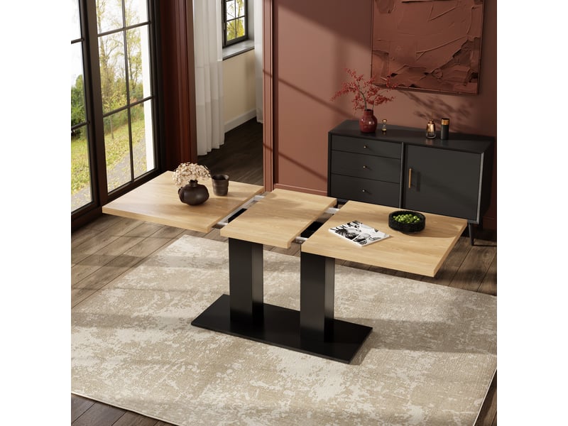  Table à manger extensible, bois naturel, 140180 × 70 cm, 6-8 personnes, plateau épais, style simple  - Conforama B