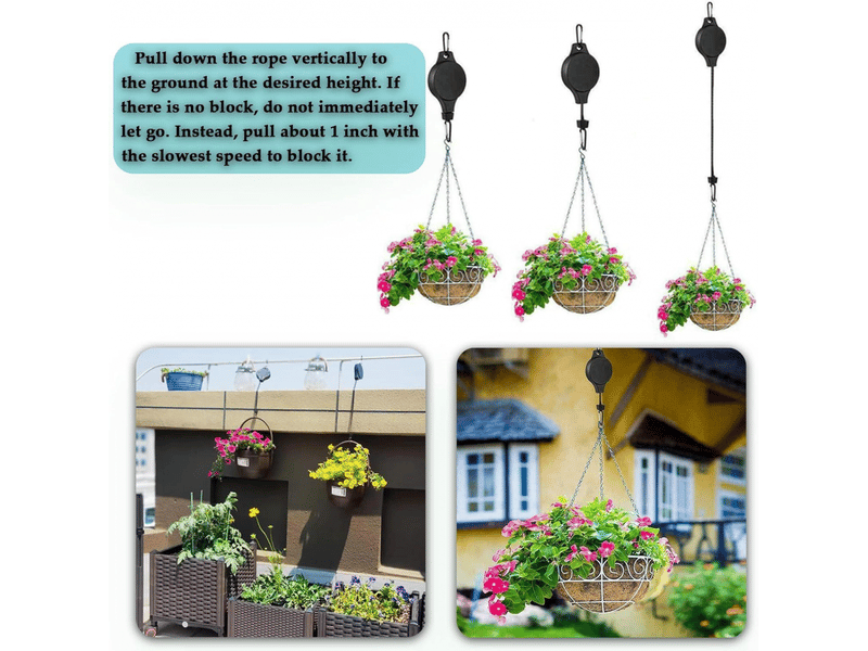  Crochet rétractable 4 pièces blanc pour plantes suspendues, paniers, pots et mangeoires - réglable en hauteur, poulies incluses  - Conforama E