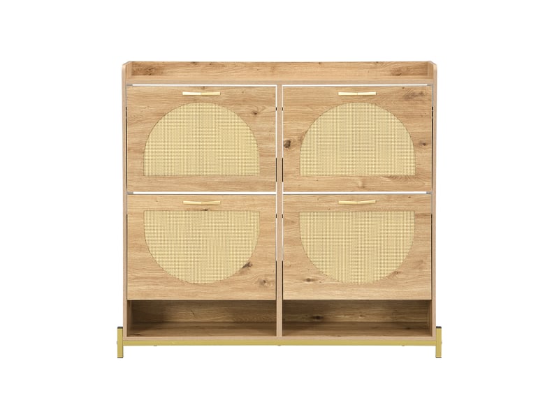  Meuble à chaussures 16 paires l108.5xp24xh100cm | 4 portes cannage rotin et métal | plateau rebord gain de place - naturel DreamMespace - Conforama A