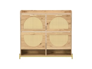 Meuble à chaussures 16 paires l108.5xp24xh100cm | 4 portes cannage rotin et métal | plateau rebord gain de place - naturel