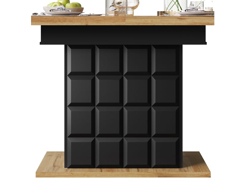  Table à manger extensible 110-140 x 80 cm avec rangement, noir et naturel  - Conforama A
