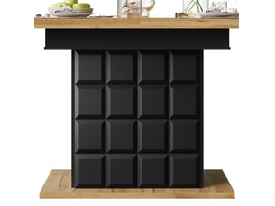 Table à manger extensible 110-140 x 80 cm avec rangement, noir et naturel