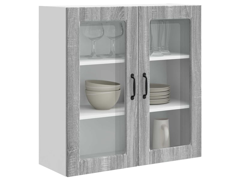 Meuble mural de cuisine, cabinet en verre mural gris sonoma 80x31x80cm - Conforama C