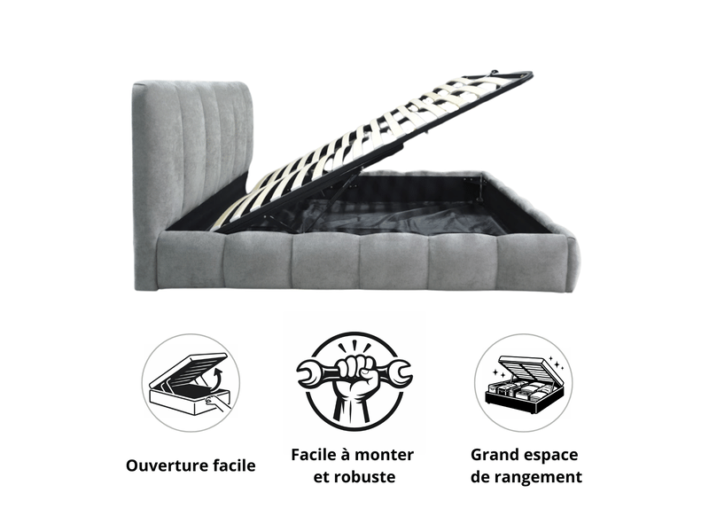  Ensemble lit coffre everest et matelas platinium 180x200 - tissu chenille gris PREMIUM - Conforama C