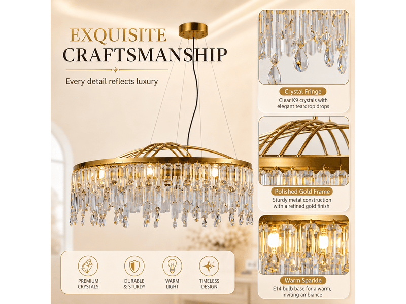  Lustre rond en cristal à pampilles d – éclairage 3 couleurs ASLED-808 - Conforama D