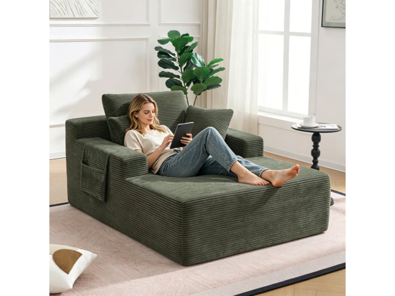 Canapé velours côtelé sans montage – coussins moelleux, poches latérales pour télécommandes et téléphones, design - Conforama B