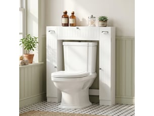 Meuble wc dessus de toilette avec 2 placards, tiroir basculant, blanc, porte-papier et étagères réglables