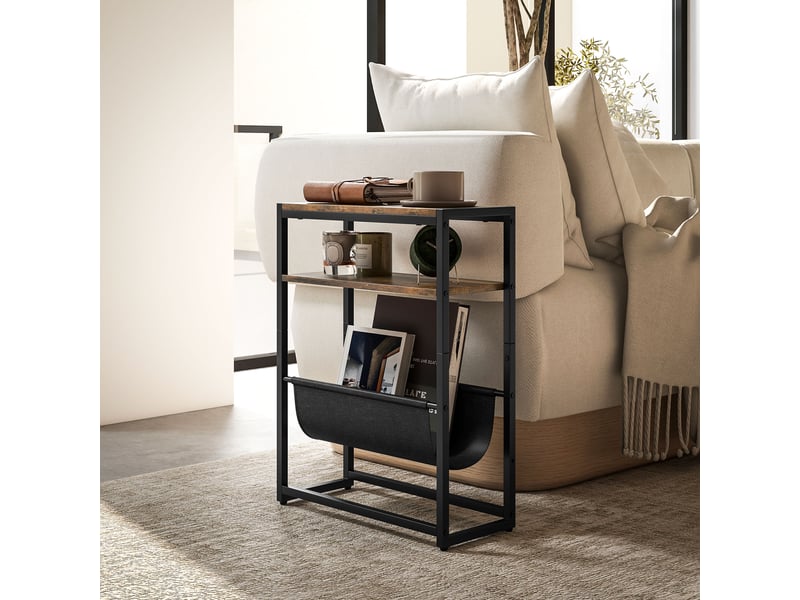  Table d'appoint bout de canapé avec étagère et porte-revues structure en acier 43l x 18p x 56h cm - design industriel  - Conforama A