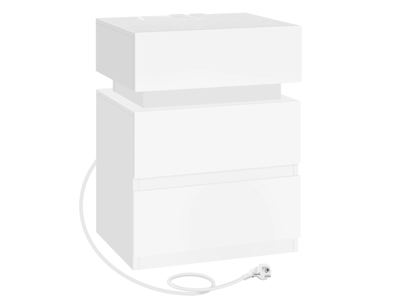  Table de chevet 35x40x55 cm avec led et station de charge, bois, blanc  - Conforama A