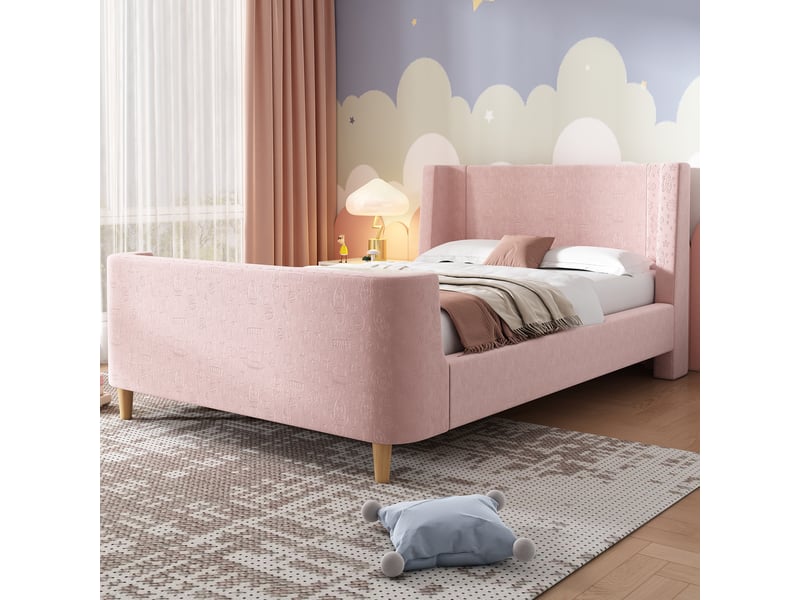  Lit enfant en velours rose 90 x 200 cm  - Conforama D