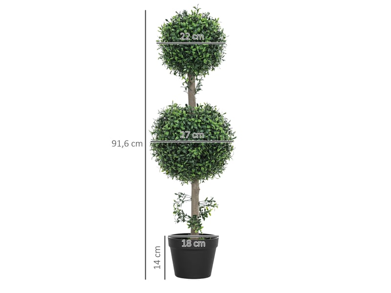  Lot de 2 plantes artificielles, buis artificiel, protection uv, avec pot, vertes  - Conforama E