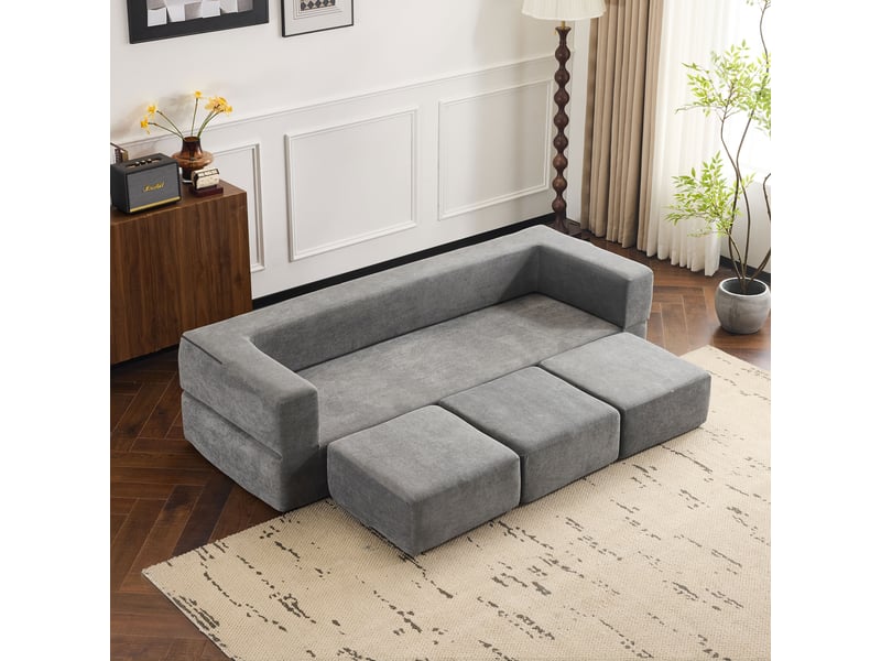  Canapé convertible de sol modulable avec couchage d’appoint  - mousse haute résilience, chenille - gris foncé  - Conforama C
