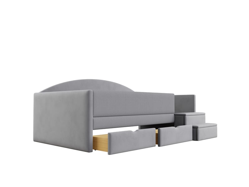 Modenvie lit enfant capitonné 90x190 cm - avec 2 tiroirs, marches antiderapantes, sans matelas - gris  - Conforama E