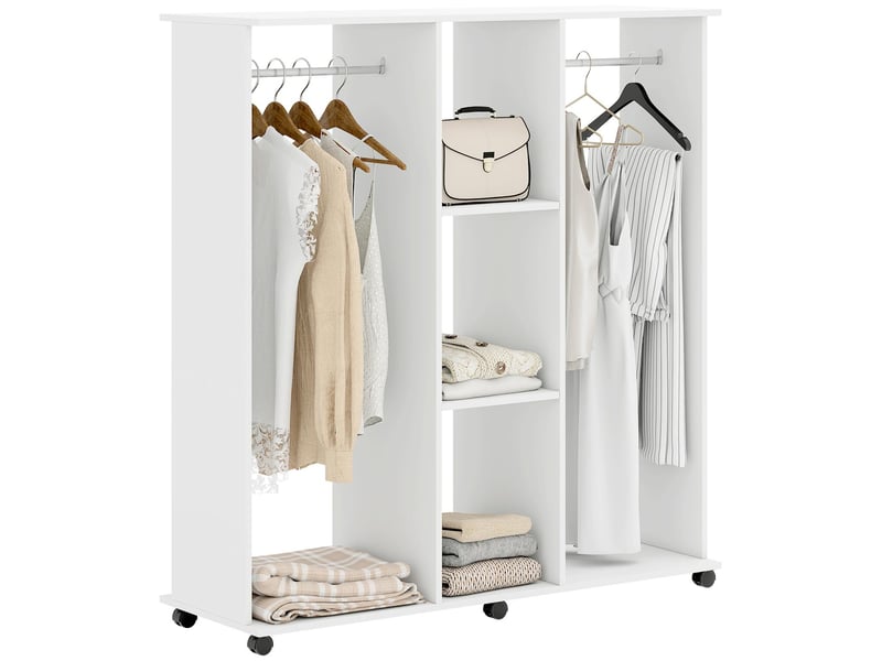  Armoire penderie ouverte mobile 2 tringles 3 étagères blanc 120 x 40 x 128 cm  - Conforama A