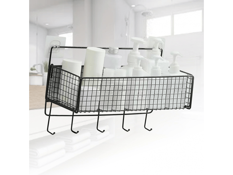  Panier de rangement mural multifonctionnel en fer avec crochet pour cuisine et salle de bain (noir)  - Conforama B