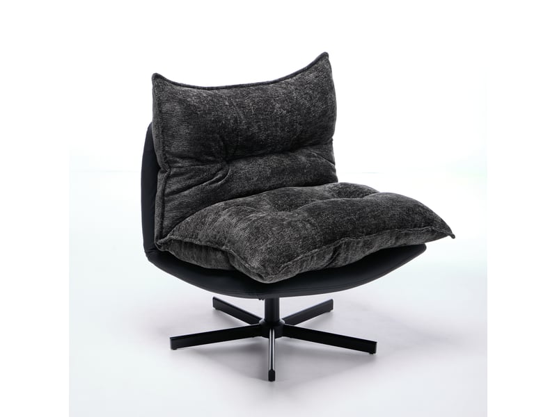  Fauteuil relax pivotant avec dossier inclinable 3 positions et mousse à mémoire, base métallique noire, gris foncé  - Conforama A
