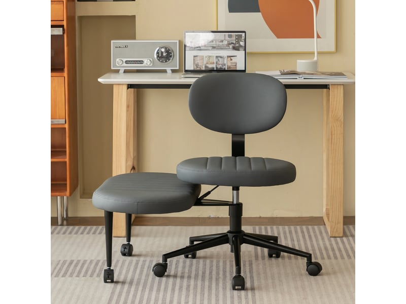  Chaise de bureau multi-position pivotante 360° sans accoudoirs - lpospi - repose-pieds rotatif tissu gris  - Conforama B