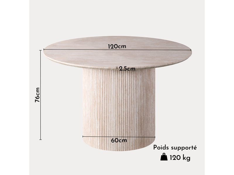 Lagos - 120 - table à manger ronde couleur travertin 120 cm LAGOS-120-BEI - Conforama E