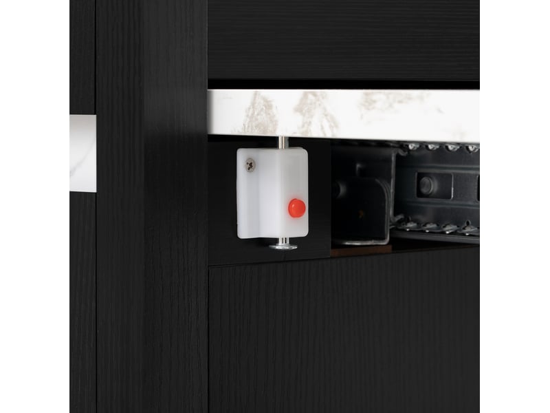  Îlot de cuisine avec plateau extensible, roulettes, éclairage led, prises usb et type-c, noir  - Conforama E