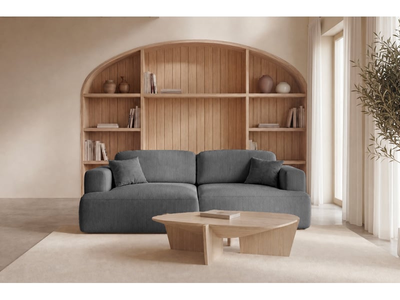  Chiara - canapé d'angle convertible petit velours côtelé 4 places gris foncé gauche  - Conforama D