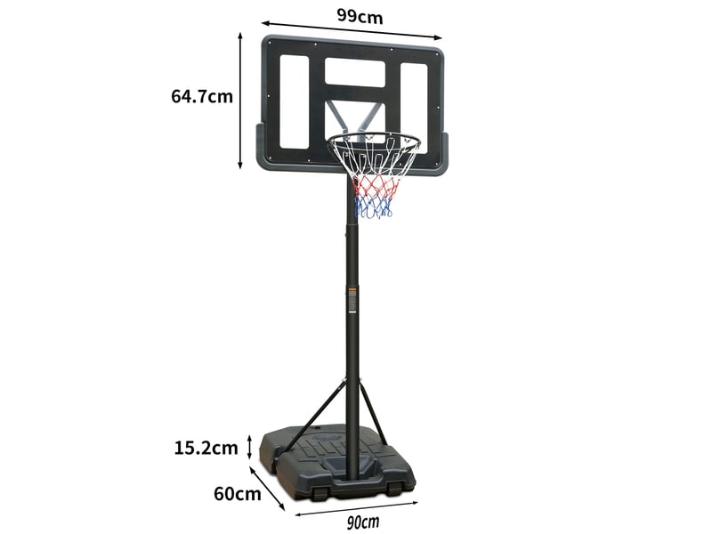  Panier de basket extérieur réglable 198,12 à 304,8 cm noir avec roulettes et base lestable pour jouer dehors  - Conforama C