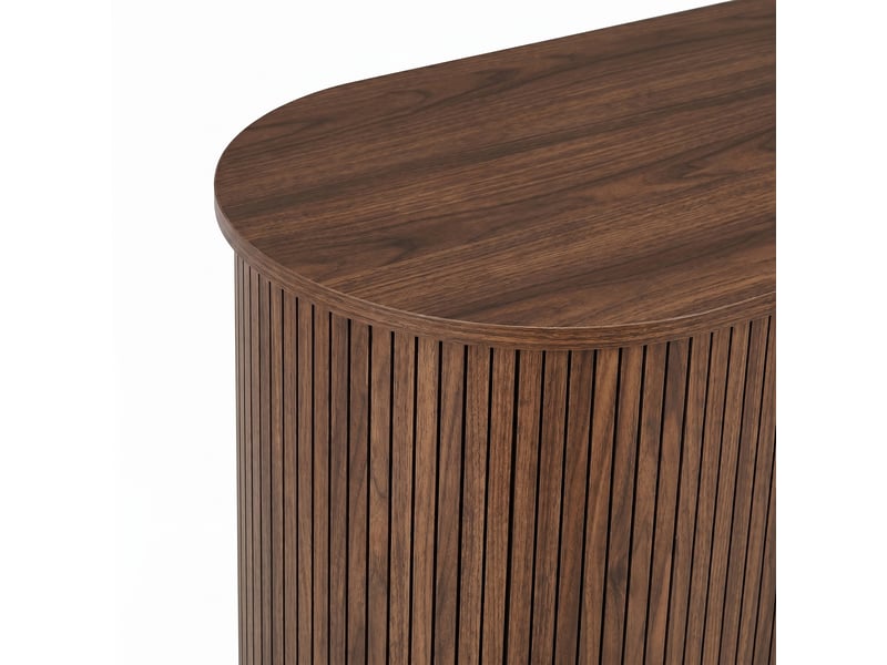  Buffet arrondi 160 cm décor noyer, 2 portes coulissantes, 3 tiroirs, étagères réglables et pieds en fer  - Conforama E