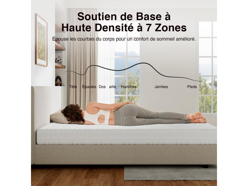 Avenco matelas en mousse - 7 zones de confort, soutien mi-ferme et housse lavable - 90 x 200 cm - épaisseur 18 cm - Conforama E
