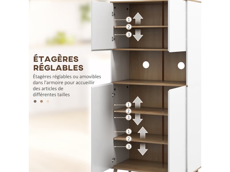  Buffet de cuisine armoire de rangement 2 placards avec porte étagères réglables centrale niche 2 passe-câbles blanc  - Conforama E