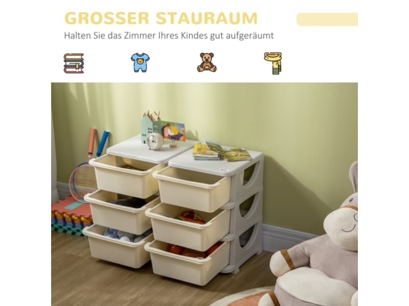 Organiseur jouets crème, 6 tiroirs en plastique, petit meuble de rangement pour enfant - Conforama B