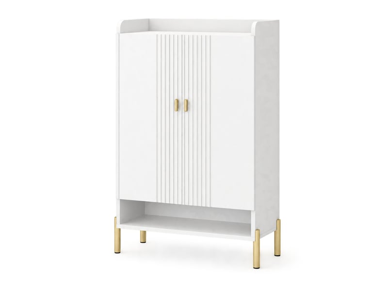 Meuble à chaussures avec 2 portes et étagères réglables pour 20 paires, entrée, blanc, 75 × 36,5 × 110 cm  - Conforama A