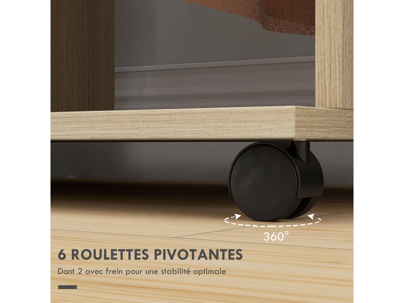  Armoire penderie meuble de rangement mobile 6 roulettes 120l x 40l x 128h cm en bois naturel  - Conforama R