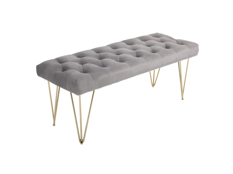  Banc capitonné, pianochaussureslit, velours, chambresaloncouloir, gris métal, 116x44,5x49 cm.  - Conforama A