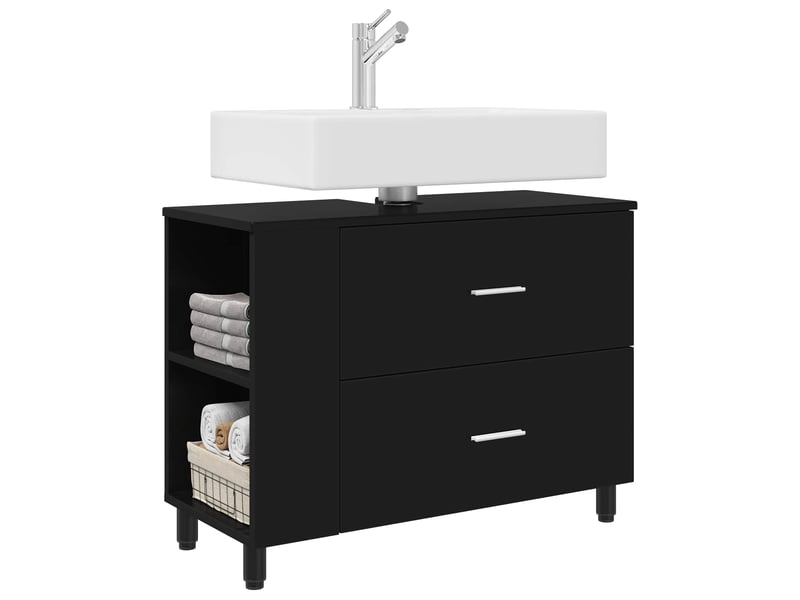  Unité de vanité de salle de bain, meuble de rangement noir 80x35x60 cm  - Conforama C