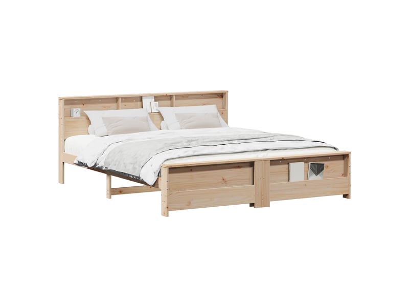  Lit double- lit adulte -  cadre de lit avec étagère marron 180 x 200 cm pin massif  - Conforama A