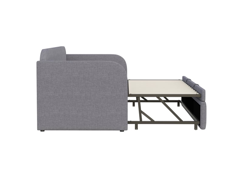  Lit gigogne rembourré 90/180 x 190 cm en tissu effet lin gris, sommier à lattes, dossier à bandes verticales, matelas non inclus  - Conforama W
