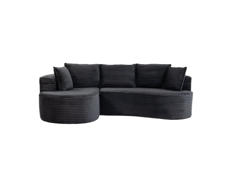 Canapé incurvé en tissu côtelé avec porte-gobelets 250x152x82 cm - poche latérale et coussin inclus - Conforama A