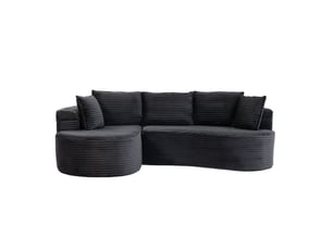 Canapé incurvé en tissu côtelé avec porte-gobelets 250x152x82 cm - poche latérale et coussin inclus