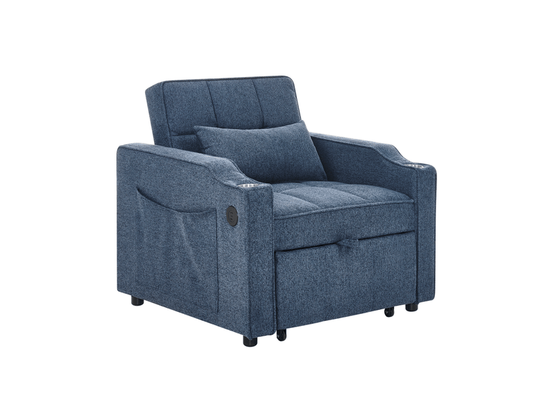  Fauteuil convertible 1 place - 190x85x86 cm - fauteuil 3-en-1 avec ports usb type-c et porte-gobelet - bleu marine  - Conforama A