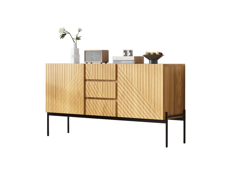  Buffet 2 portes 3 tiroirs meuble tv 140 cm couleur bois naturel  - Conforama A