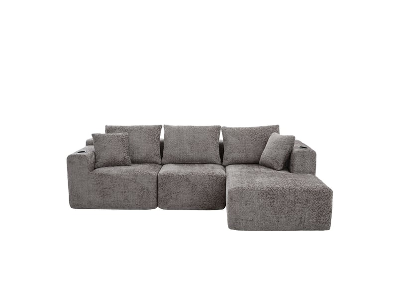  Canapé d’angle modulaire l en chenille gris foncé, assise profonde, porte-gobelets, sans montage, 261 x 165 x 80 cm MT003-DGY - Conforama A