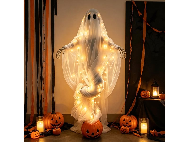  Lampe halloween squelette fantôme avec citrouille, led, décoration extérieure pour jardin et terrasse  - Conforama C
