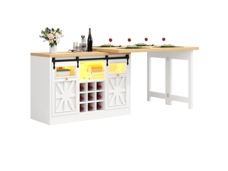 Buffet et table extensible 120-197x40x72 cm et rangments blanc  - Conforama A