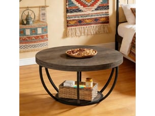 Table basse ronde à 2 niveaux en bois et métal gris ø80x45 cm