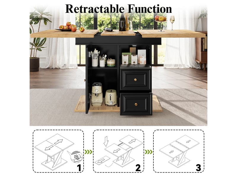  Table de salle à manger extensible avec 1 porte, 2 tiroirs et rangement en mdf 110–140×80×75 cm bois naturel  - Conforama C